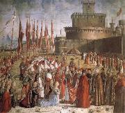 CARPACCIO, Vittore Scenes from the Life of St Ursula:The Pilgrims are met by Pope Cyriacus in front of the Walls of Rome USA oil painting reproduction